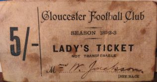 Mrs Helen Jackson's Ticket - Front   Issued at the start of the 1892-93 season