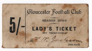 Mrs Helen Jackson's Ticket - Front.   Issued at the start of the 1892-93 season
